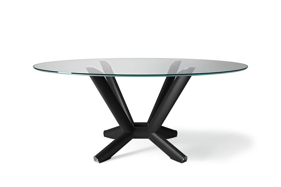 Planer round dining table with clear glass top