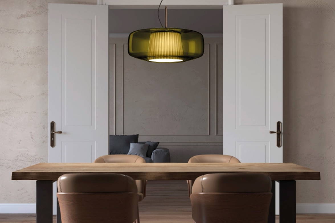 Plissé Suspension Light above dining room table Plissé Suspension Light above dining room table