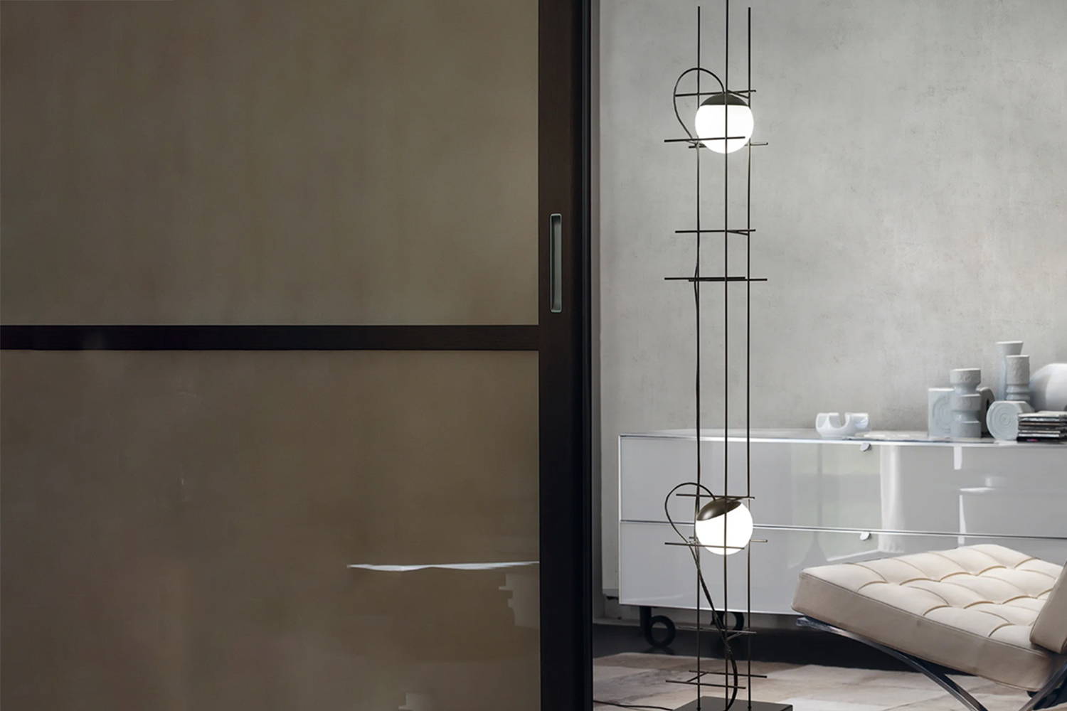 Plot Frame Floor Lamp in bedroom 