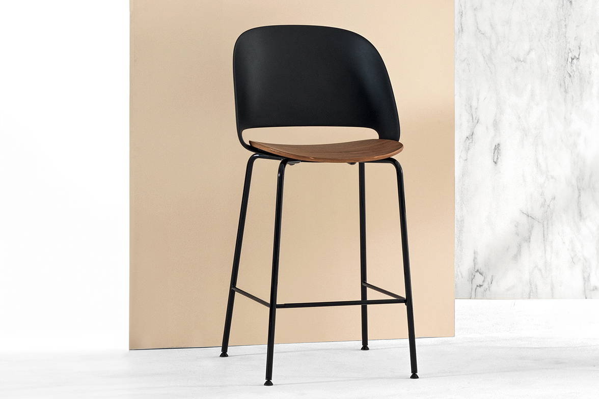 Polo wood bar stool features a metal frame available in several color options Polo wood bar stool features a metal frame available in several color options