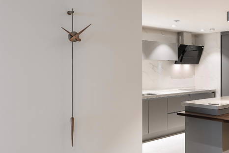 Punto Y Coma clock with Graphite finish, and Walnut hands and pendulum