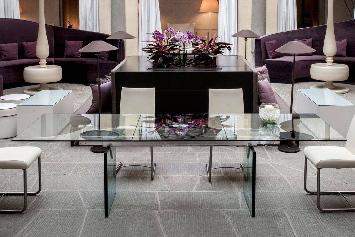 Quasar Glass Dining Table Quickship by Naos | room service 360°