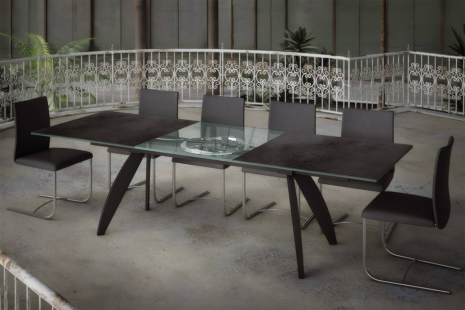 Quasar-metal keramik dining table by Naos with Isotta chairs