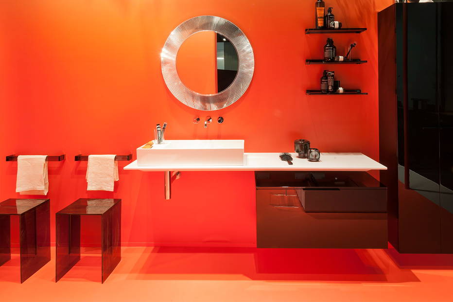 Rail Towel Holder with the Max-beam end tables and All Saints mirror washroom setting