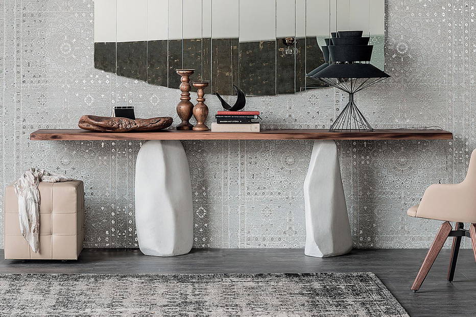 Rapa Nui console table (Natural Oak top and White Cement base)