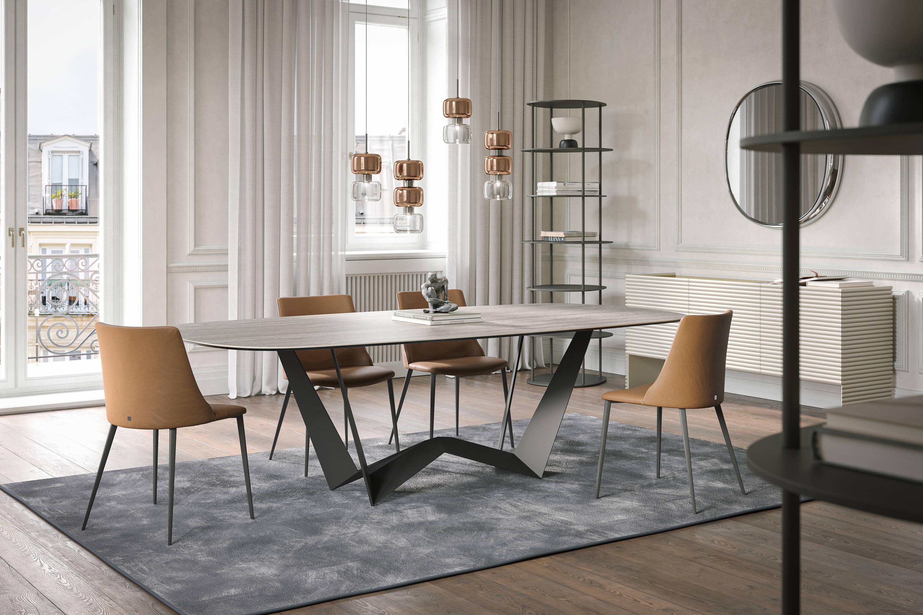 Reverse Travertine Dining Table in modern home