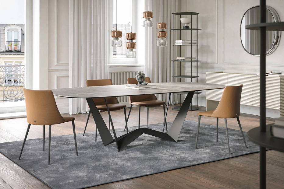 Reverse Travertine Dining Table in modern home