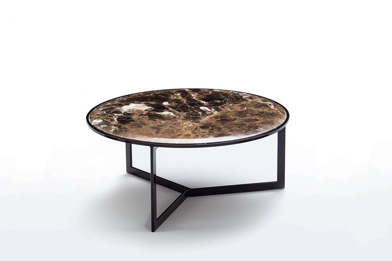 Round coffee table with top in Emperador marble