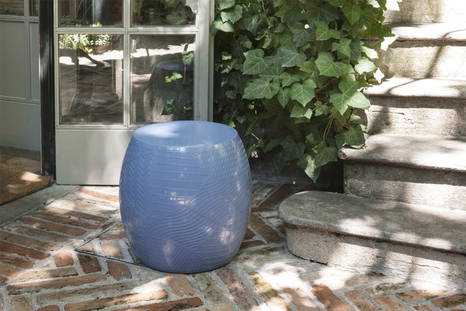 Roy stool in blue color outdoor setting