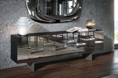 Saffira Sideboard with Petalo Table Lamp and Vox Mirror