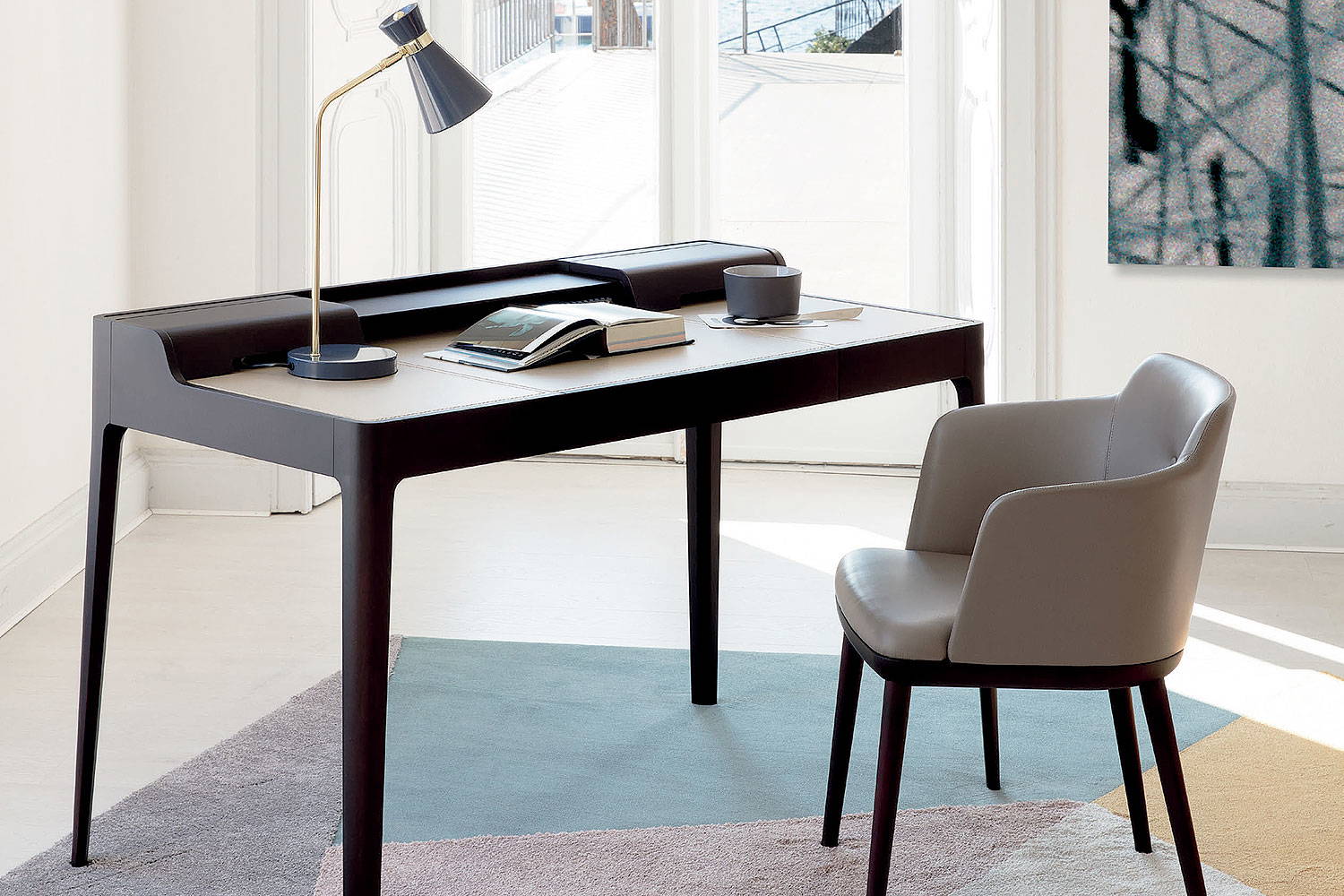 Saffo leather office desk with Celine armchair by Porada