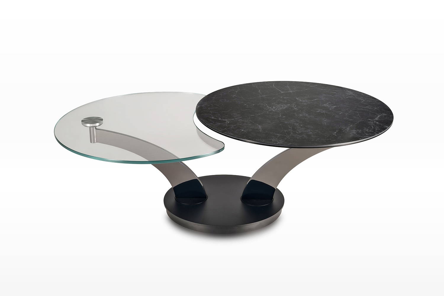 Samurai Coffee Table, Black Greco porcelain and clear glass.