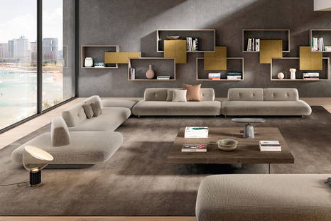 Sand corner sectional sofa with Air wood coffee table by Lago
