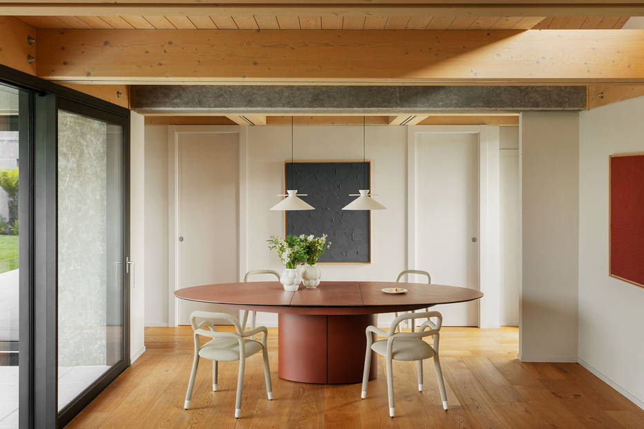 Sesame Elliptical Extension Dining Table, fully extended