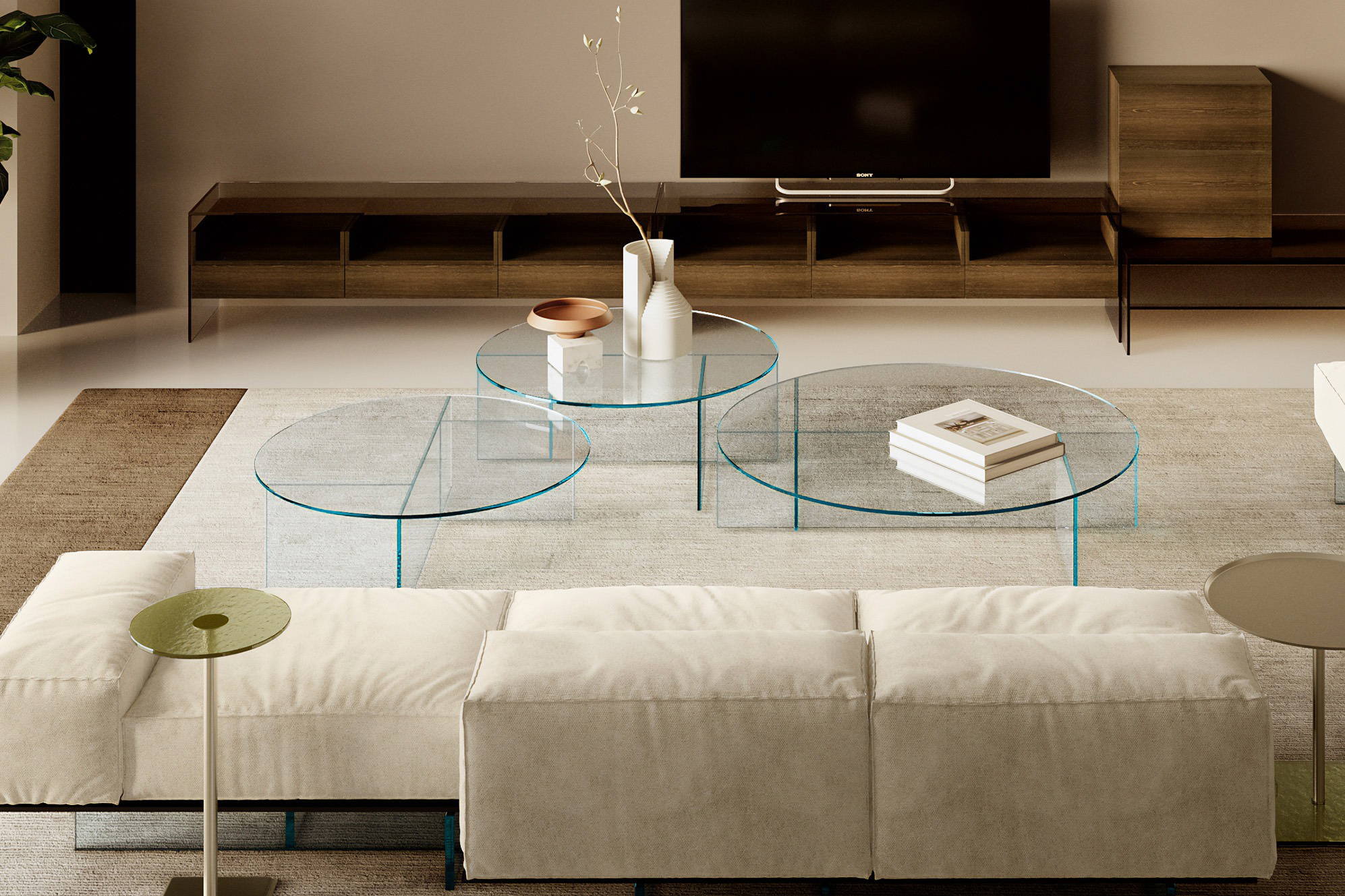 Sestante round coffee tables in clear glass