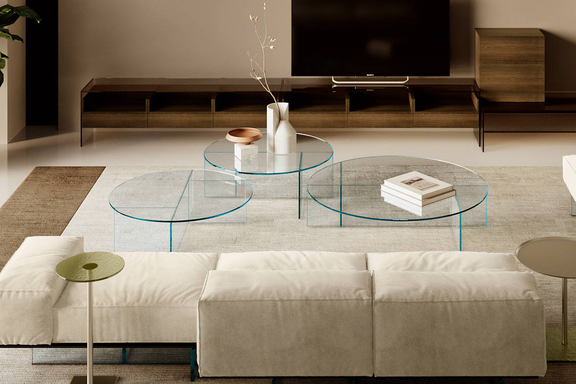 Sestante round coffee tables in clear glass Sestante round coffee tables in clear glass
