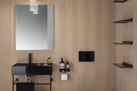 Shelfish Shelf in restroom attached to wall decor setting