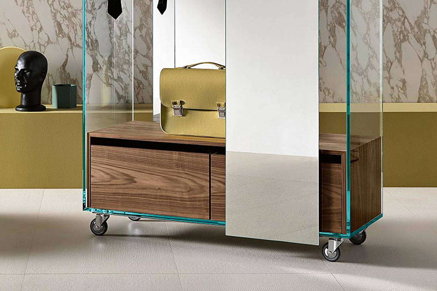 Internal bench with drawers in Canaletto Walnut finish