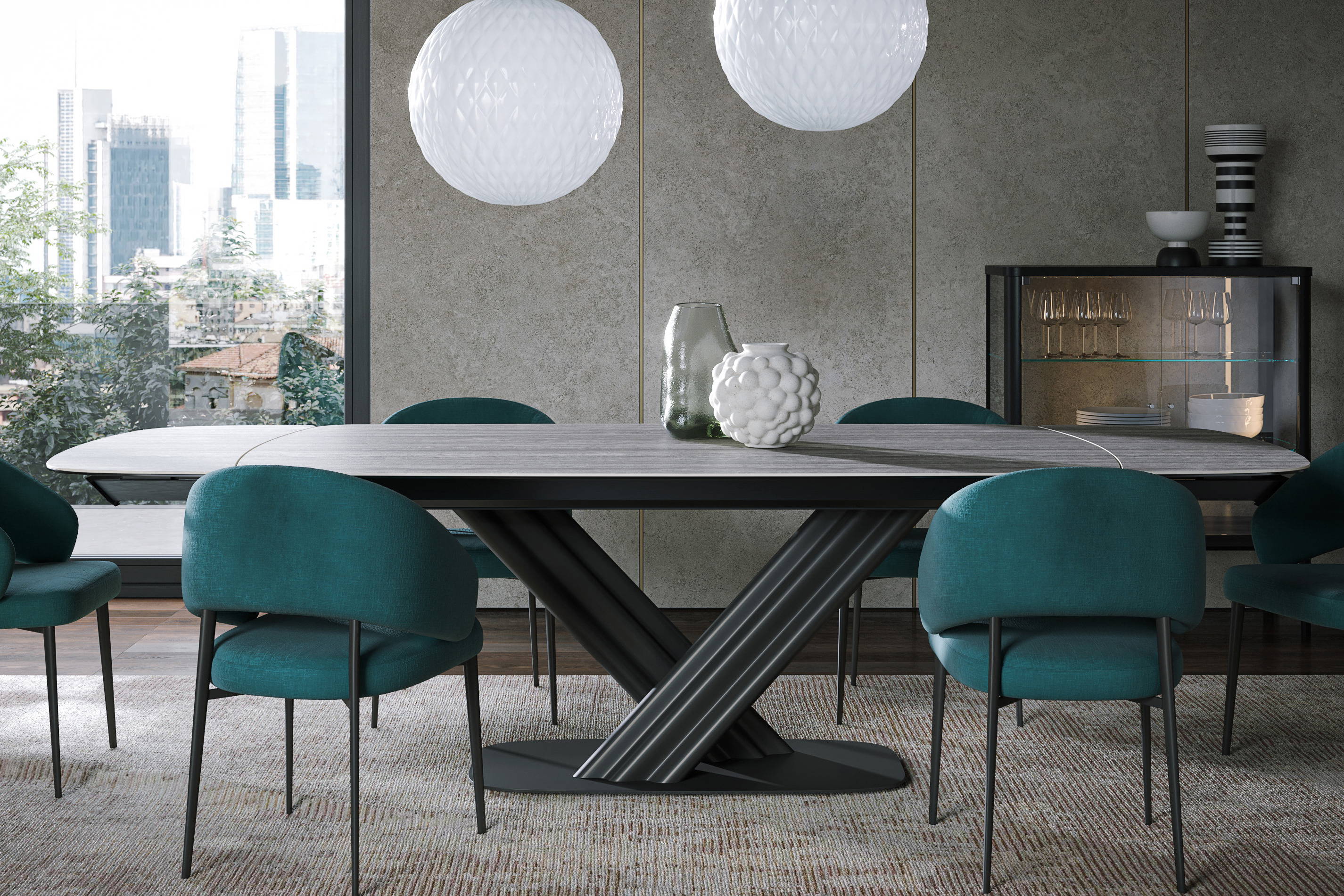 Sipario Extension Table with Astra Dining Chairs