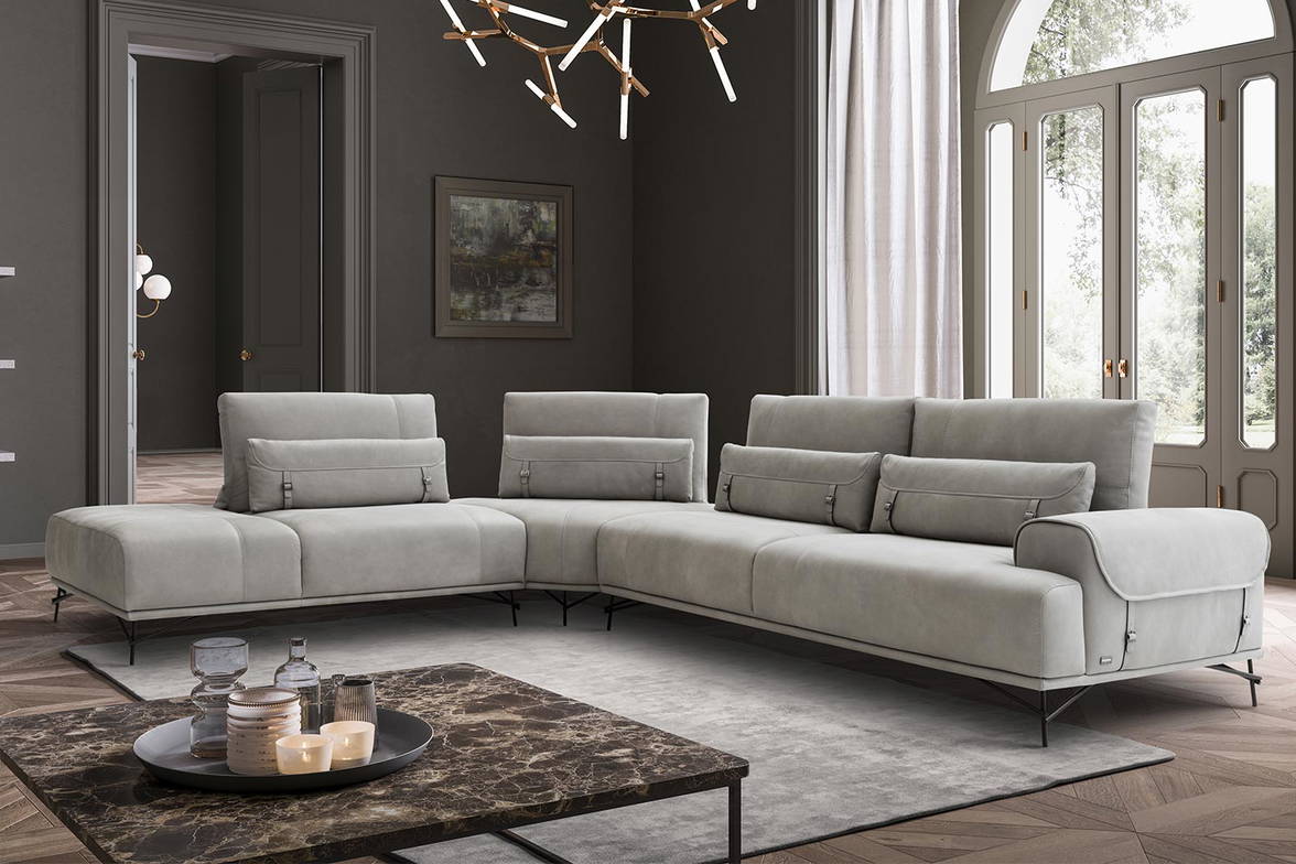 Sirio corner sectional sofa in grey leather upholstery Sirio corner sectional sofa in grey leather upholstery