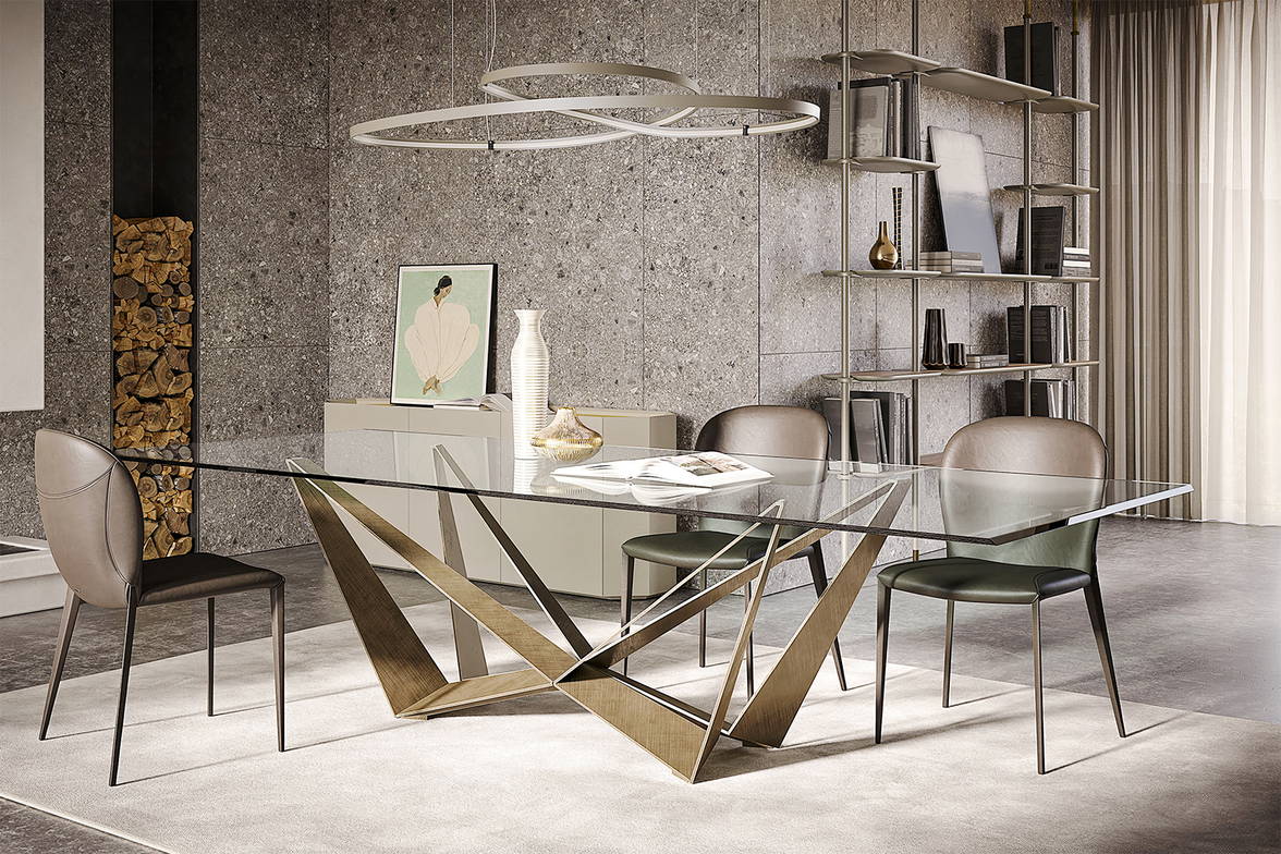 Skorpio dining table with Extra Clear Beveled Edge Top by Cattelan Italia Skorpio dining table with Extra Clear Beveled Edge Top by Cattelan Italia