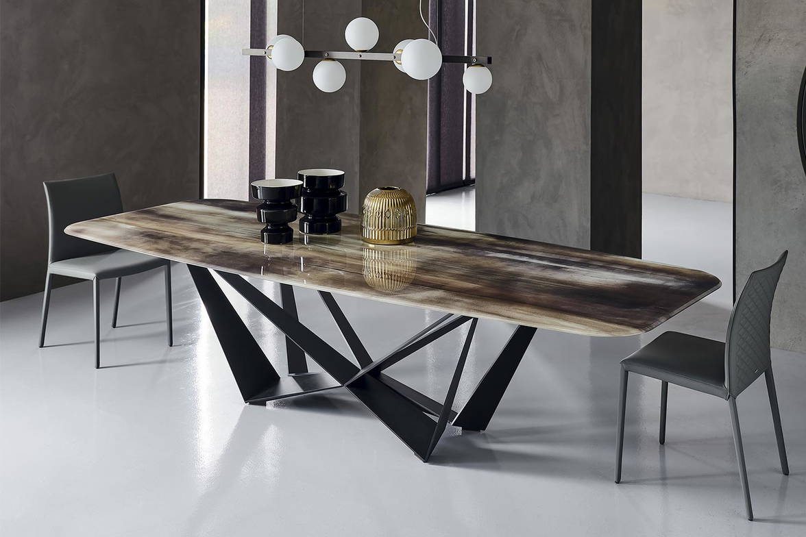 Skorpio CY02 CrystalArt dining table by Cattelan Italia in a formal dining area Skorpio CY02 CrystalArt dining table by Cattelan Italia in a formal dining area