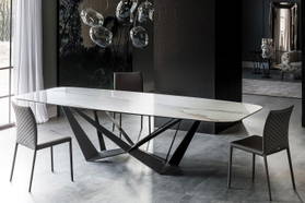 Skorpio Keramik dining table with Glossy Golden Calacatta top quickship by Cattelan Italia
