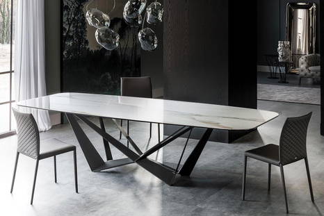 Skorpio Keramik dining table with Glossy Golden Calacatta top quickship by Cattelan Italia