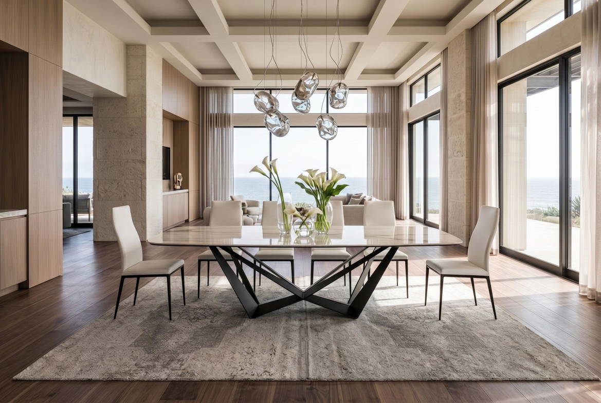 The Skorpio Keramik Golden Calacatta Dining Table is made in Italy. The Skorpio Keramik Golden Calacatta Dining Table is made in Italy.