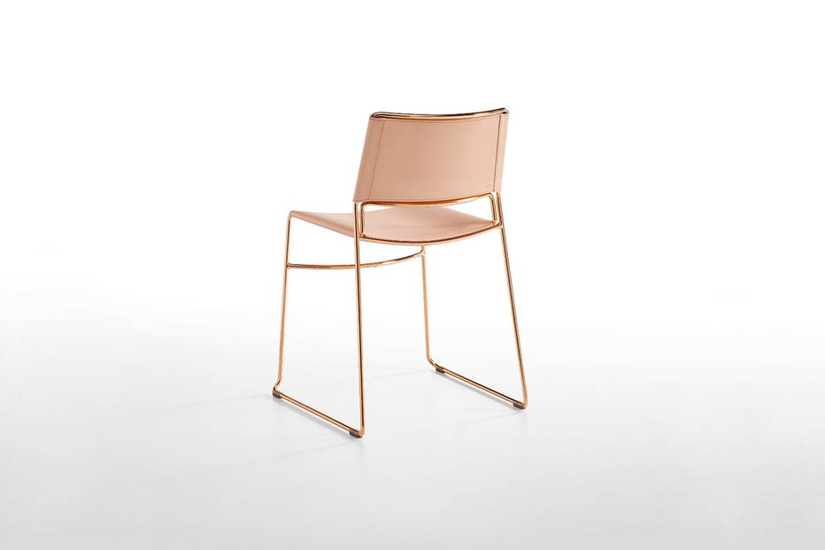 Slim hard leather dining chair by Midj back view 