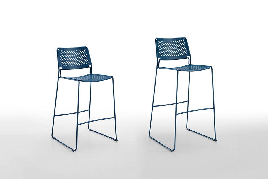 Slim metal counter and bar stools by Midj