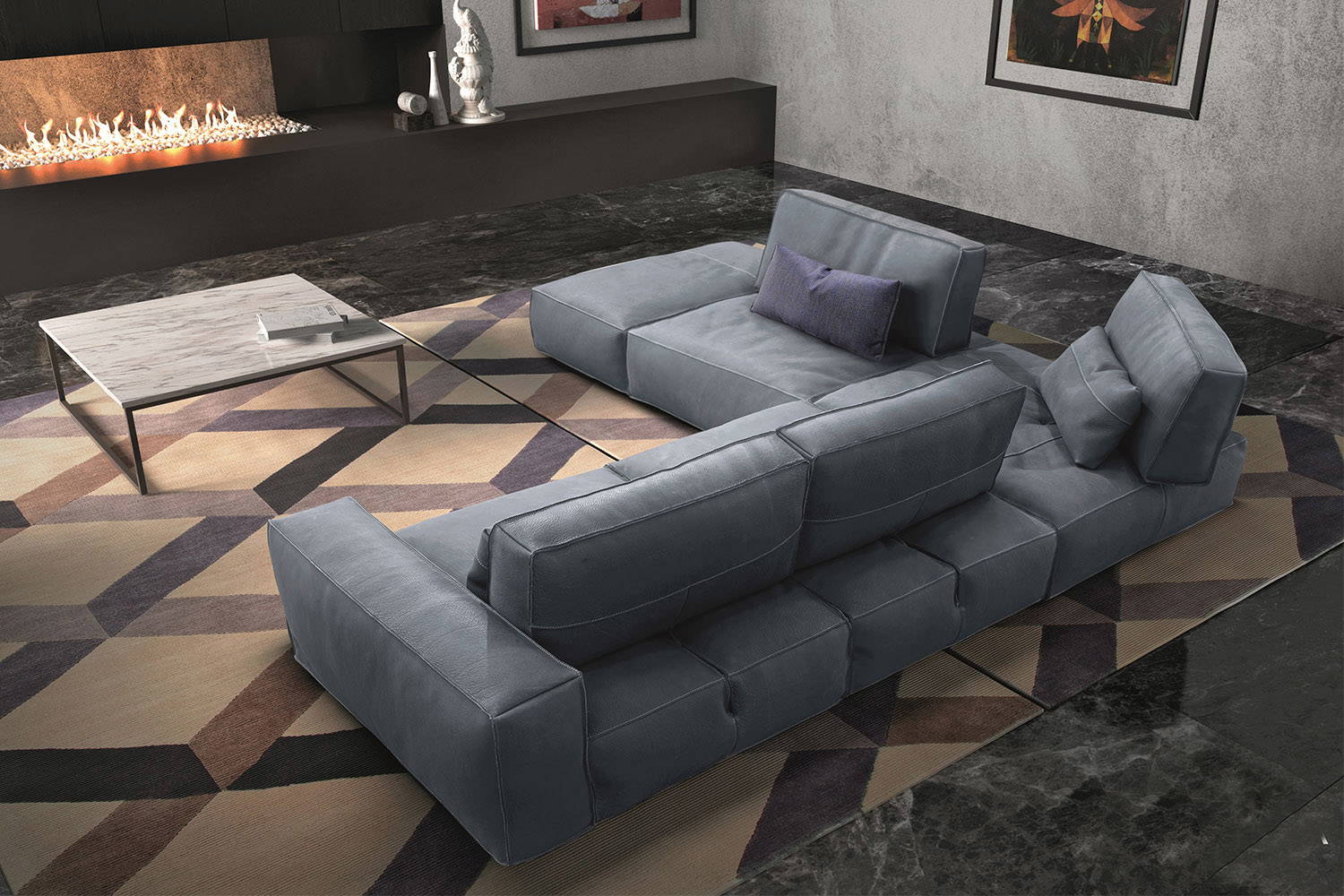 Soho corner sectional sofa with peninsula that features movable back cushions mechanism