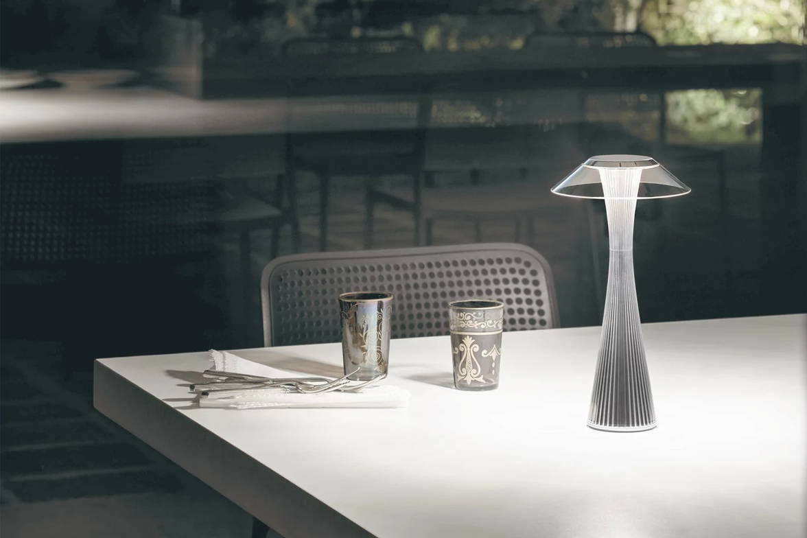 Space outdoor table lamp in an outdoor setting Space outdoor table lamp in an outdoor setting