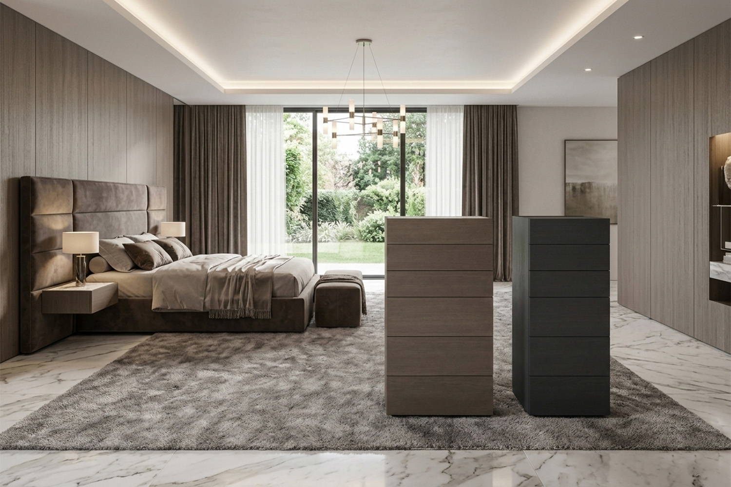 Status chests in bedroom setting by San Giacomo
