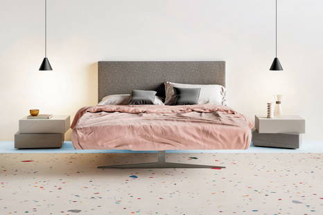 Steel bed with Morgana rotating nightstands by Lago