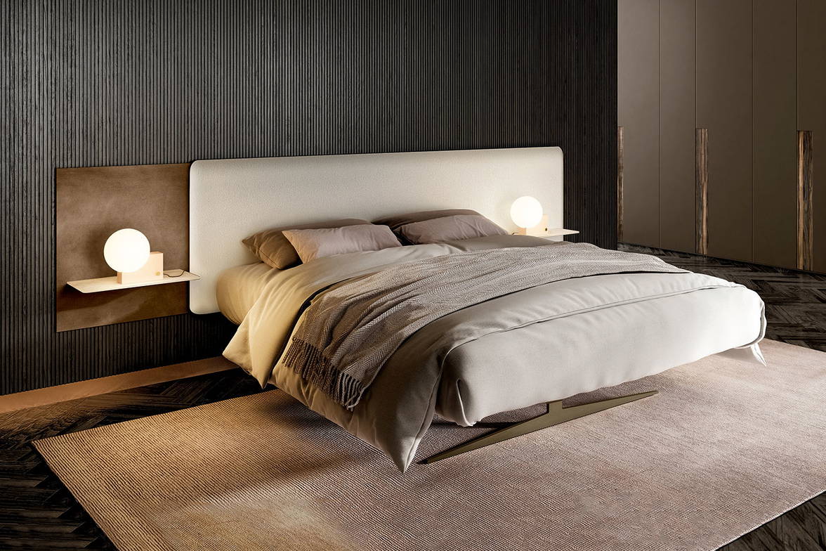 Steel Free bed with glass headboard by Lago Steel Free bed with glass headboard by Lago