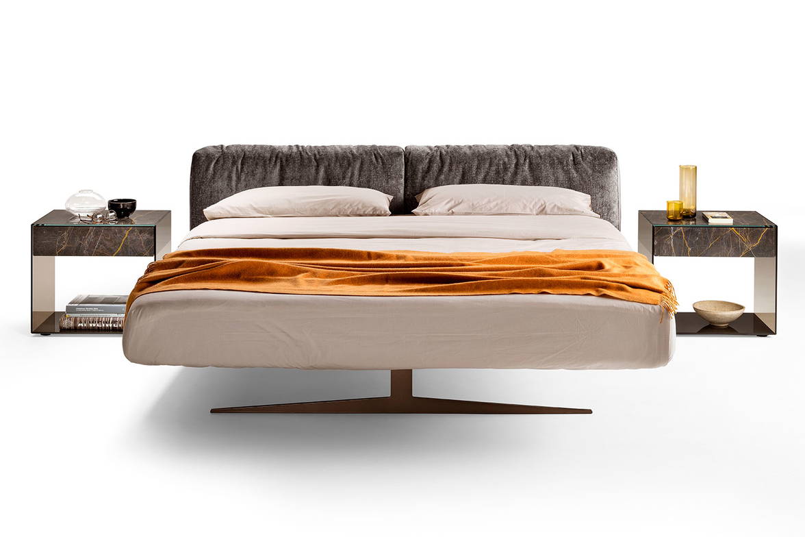 Steel soft bed with two Upglass nightstands Steel soft bed with two Upglass nightstands