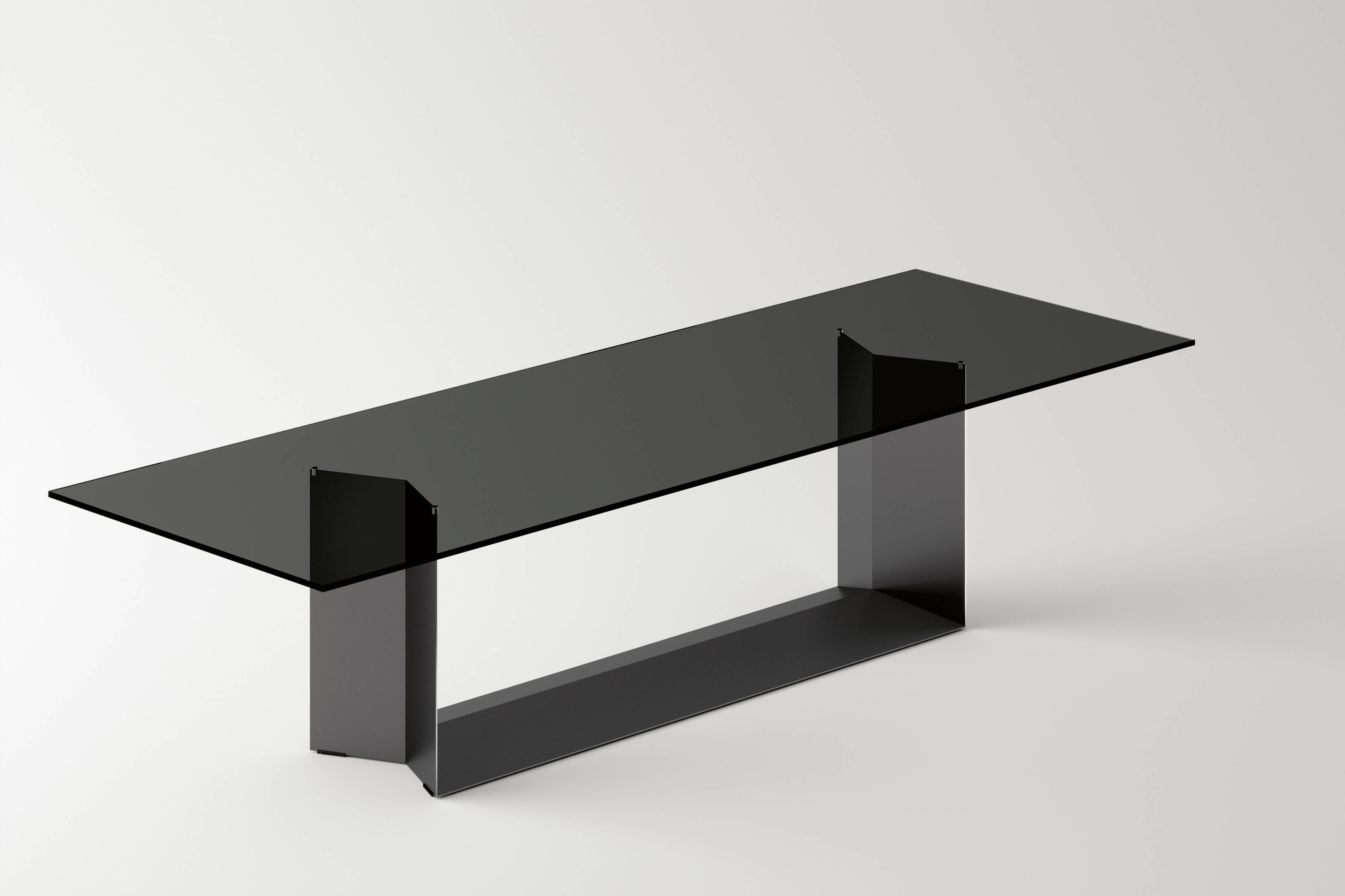 T5 Dining Table with smoked glass top and black graphite base