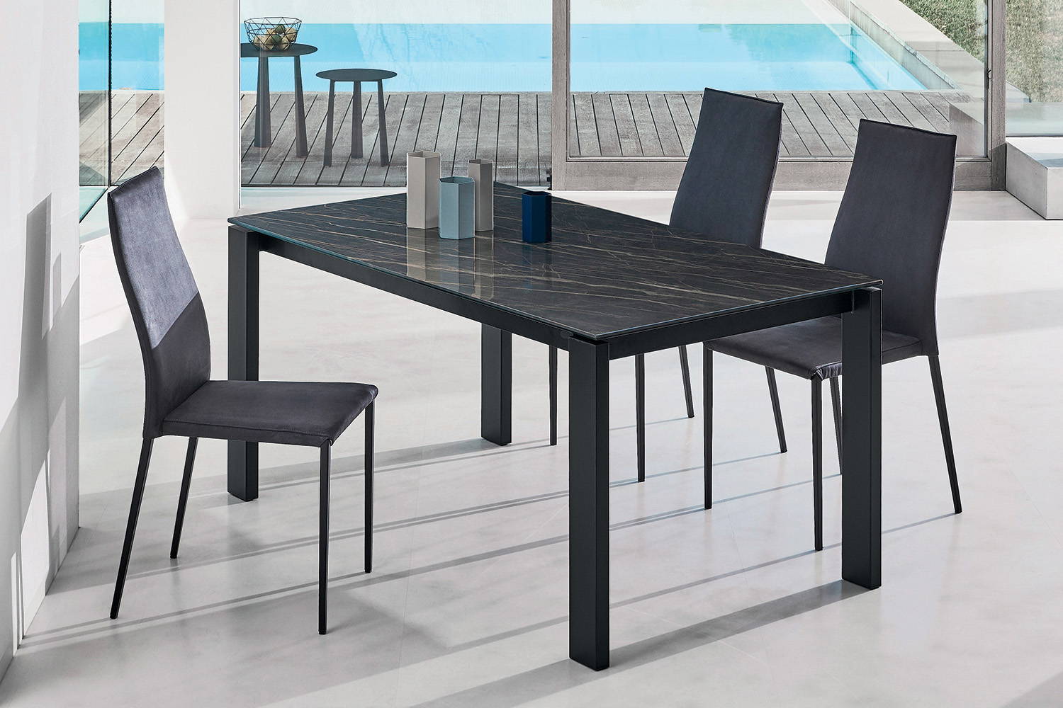 Tai dining chair features a metal frame build