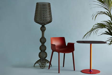 Thierry Bistro Table with the Kabuki floor lamp 