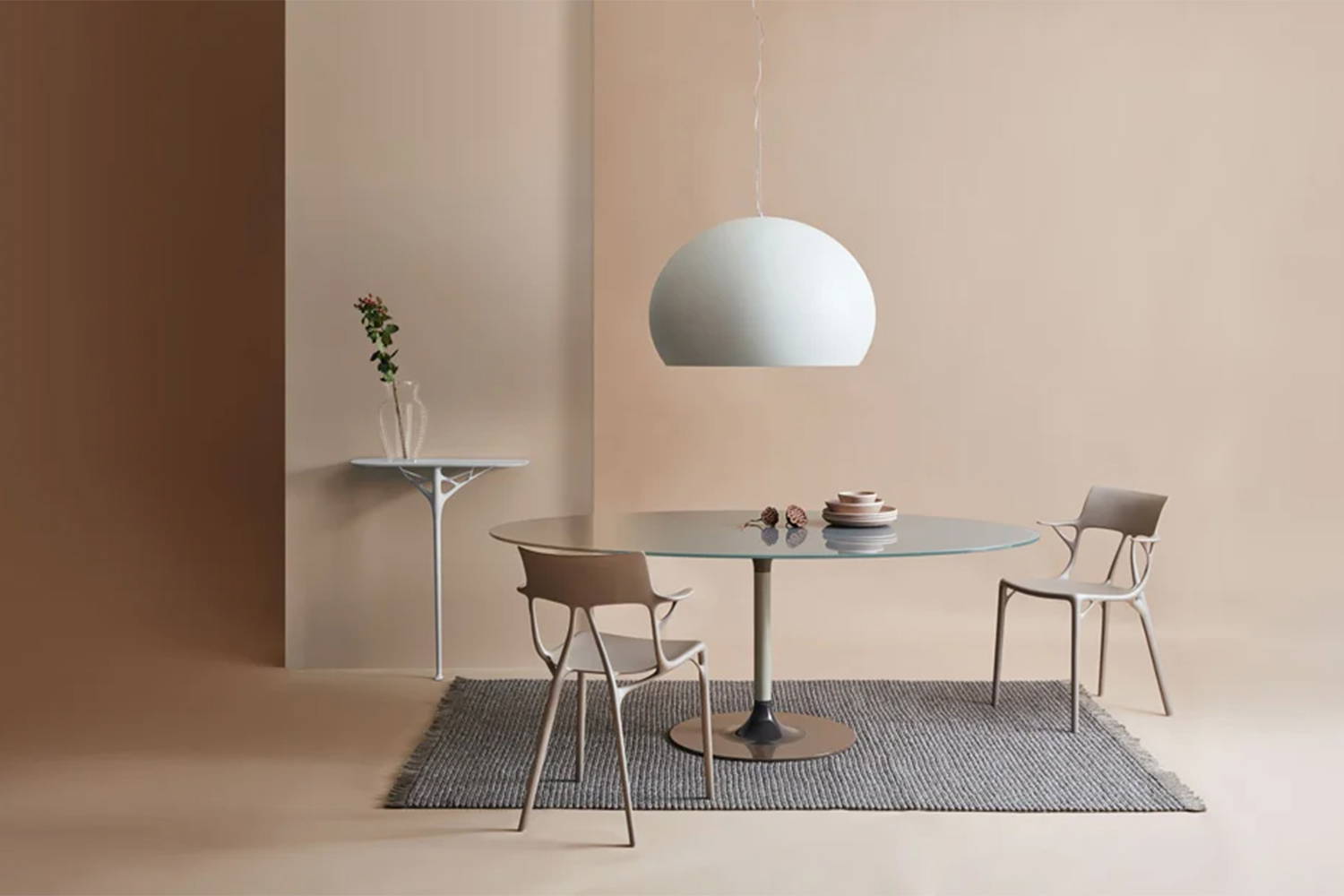 Thierry XXL Dining Table with the A.I. Dining chairs and A.I. Console Table