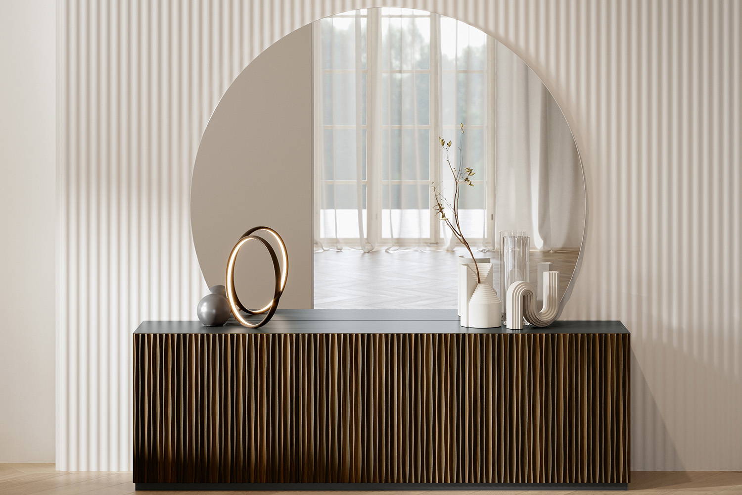 Tondo mirror with Musa sideboard