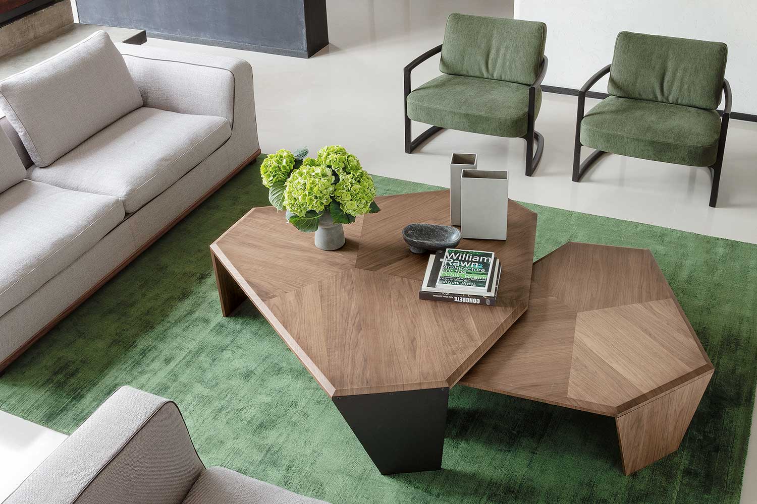 Tortuga coffee tables with Kirk sofa and Venus armchair by Porada