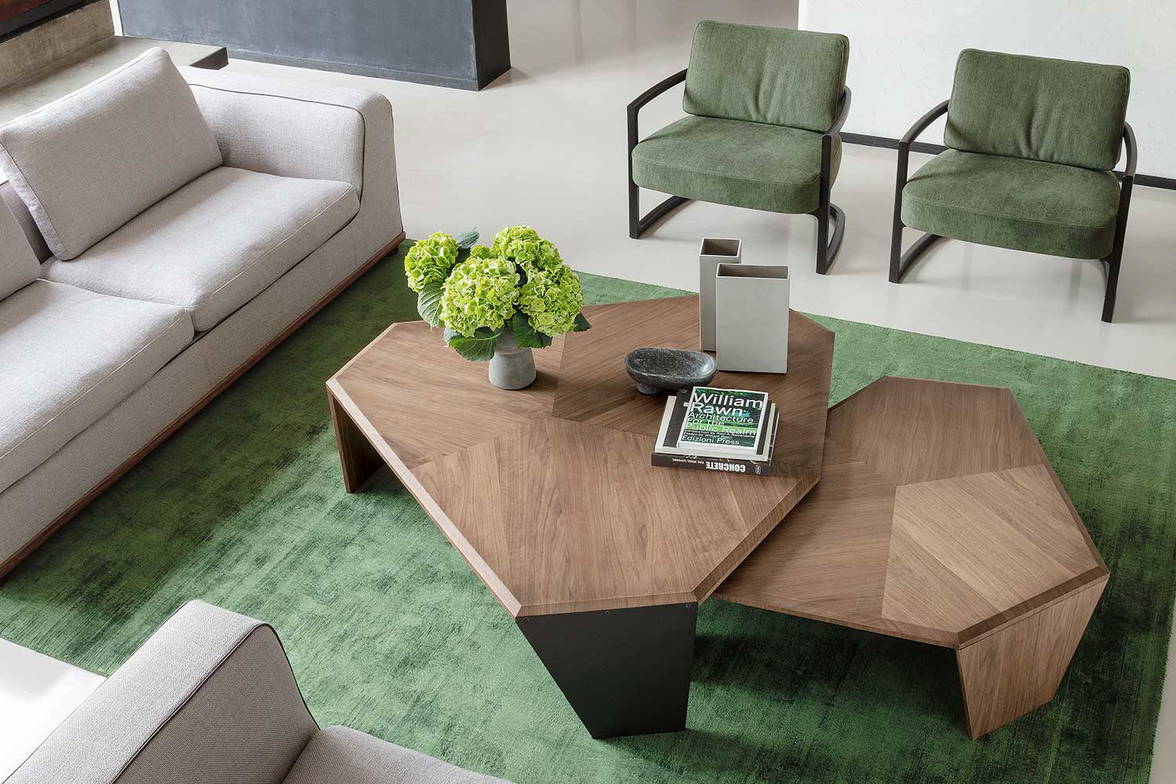 Tortuga coffee tables with Kirk sofa and Venus armchair by Porada Tortuga coffee tables with Kirk sofa and Venus armchair by Porada