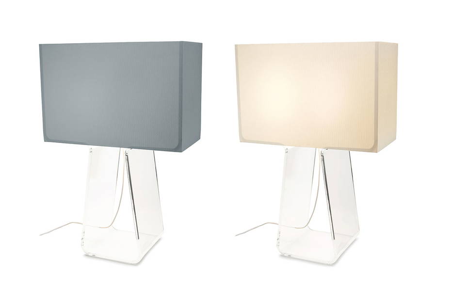 Tube Top table lamps by Pablo in silver/clear and white/clear colors