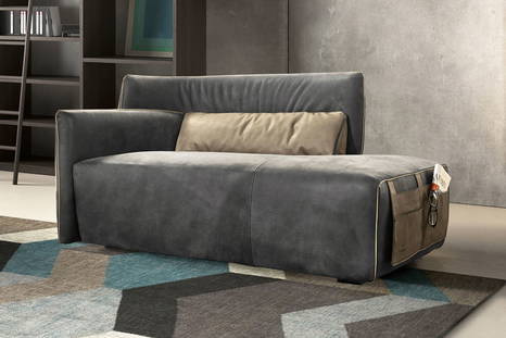 Tulip chaise with optional magazine holder by Gamma (dual tone upholstery available on request)