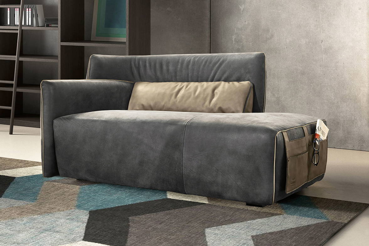 Tulip chaise with optional magazine holder by Gamma (dual tone upholstery available on request) Tulip chaise with optional magazine holder by Gamma (dual tone upholstery available on request)