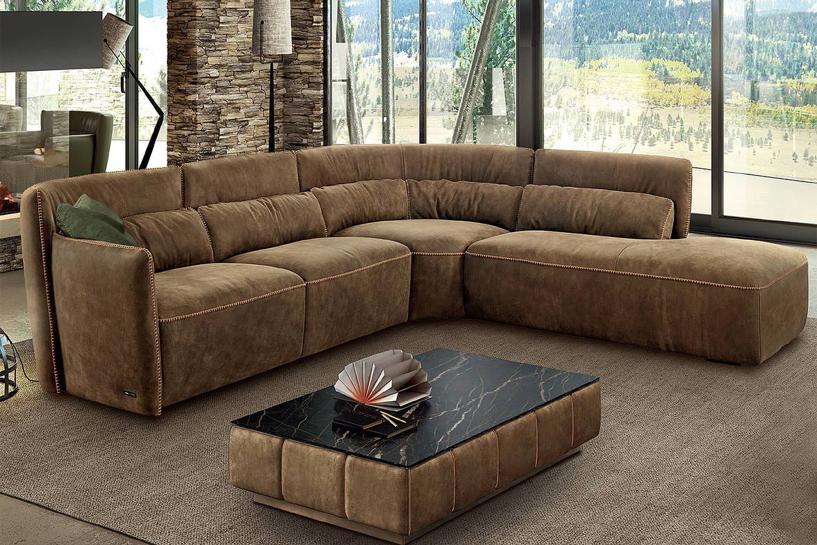 Tulip corner sectional sofa with peninsula in composition with coffee table by Gamma Tulip corner sectional sofa with peninsula in composition with coffee table by Gamma