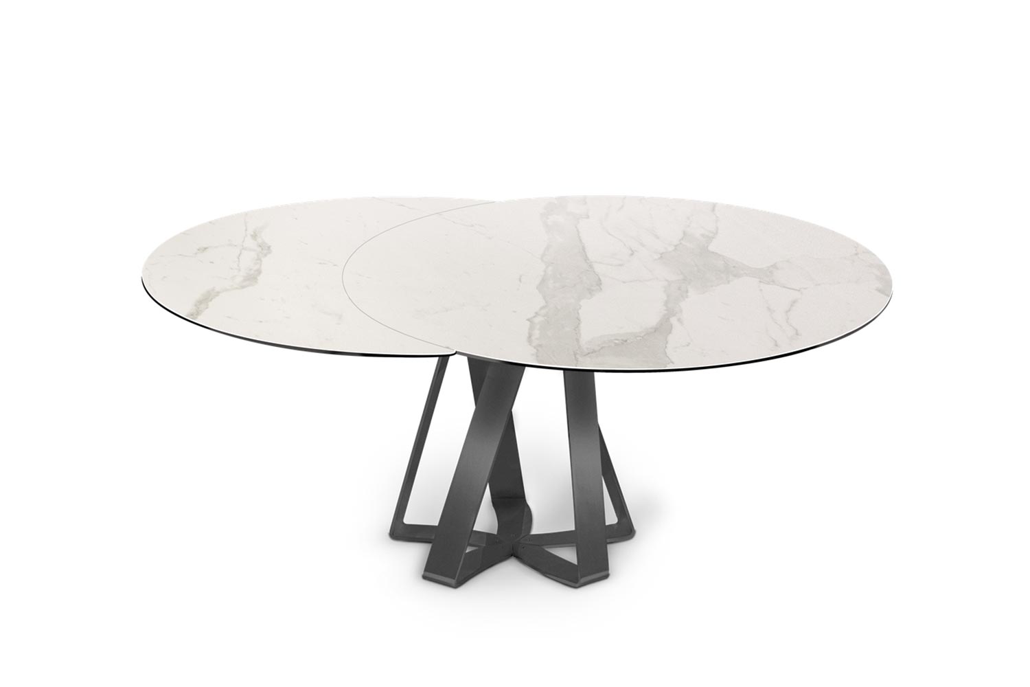 Turning Round Dining Table by Naos (statuario ceramic top, and matte anthracite base)