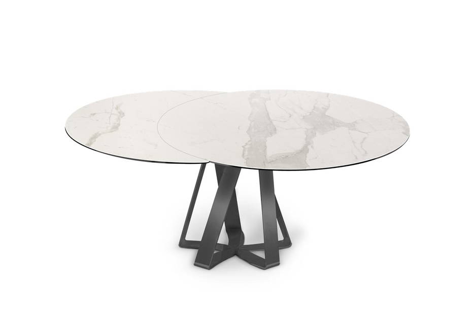 Turning Round Dining Table by Naos (statuario ceramic top, and matte anthracite base)